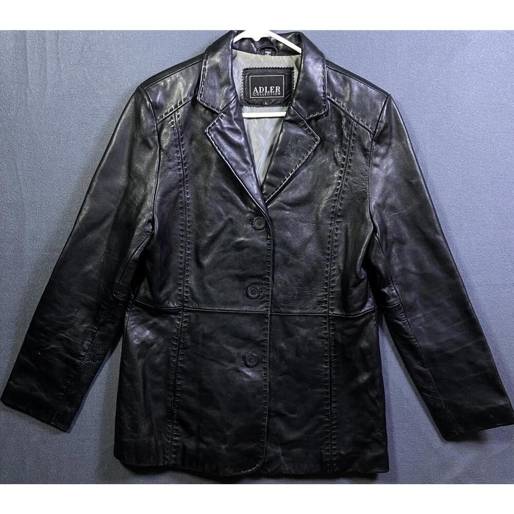 Adler Collection Leather Jacket Women’s Sz Large Black Genuine Lambskin Zip READ